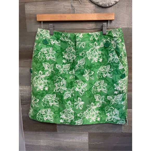 Crazy Horse 10P Kelly green floral print skort w/side button pockets NO stretch - Picture 1 of 7